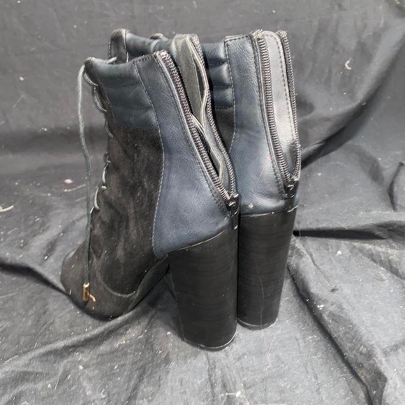 Black Open Toe Suede & Leather Block Heel tie Up Booties by Liliana - Picture 3 of 4